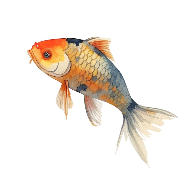 PSD aquarelle koi carp poisson illustration élément de conception dessiné à la main isolé sur un fond blanc