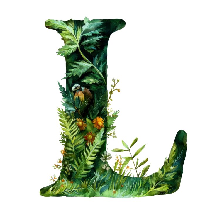 PSD aquarelle de la lettre l avec des éléments de la nature