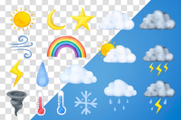 Aquarelle météo png autocollant mignon jeu d'arrière-plan transparent