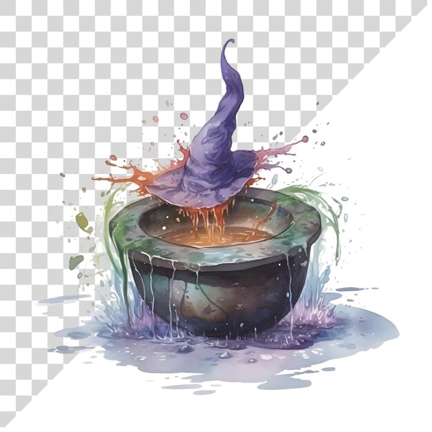 PSD aquarelle mignon clipart halloween un chaudron de sorcière sur un fond transparent