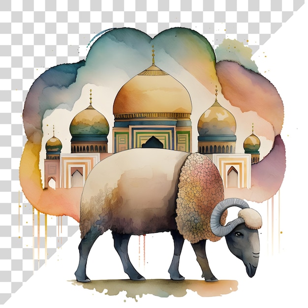 Aquarelle Mignon Clipart Moutons Et Mosquée Sur Un Fond Transparent