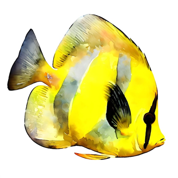 PSD aquarelle poisson jaune clipart ai généré