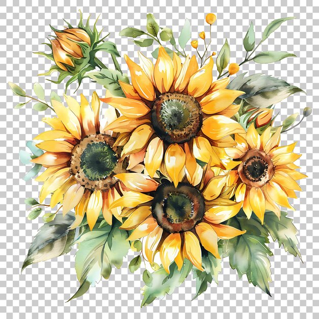 PSD aquarelle de tournesol png avec fond transparent