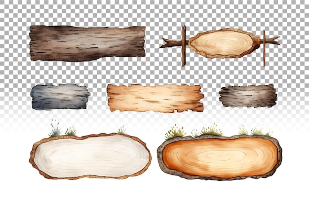 PSD aquarelle tranche de bois et signe png clipart signe en bois avec une texture ancienne pour la décoration des bois.