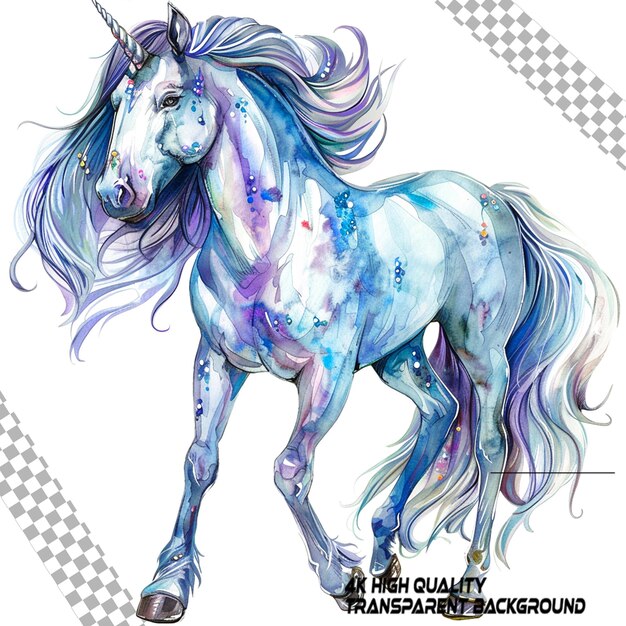 PSD aquarelle unicorn clipart fond blanc sur fond transparent