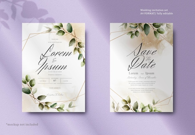 PSD aquarelle de verdure conception de cartes modèle invitation mariage floral