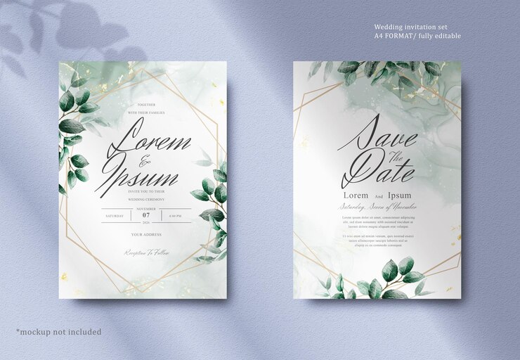 Aquarelle de verdure Conception de cartes modèle invitation mariage floral