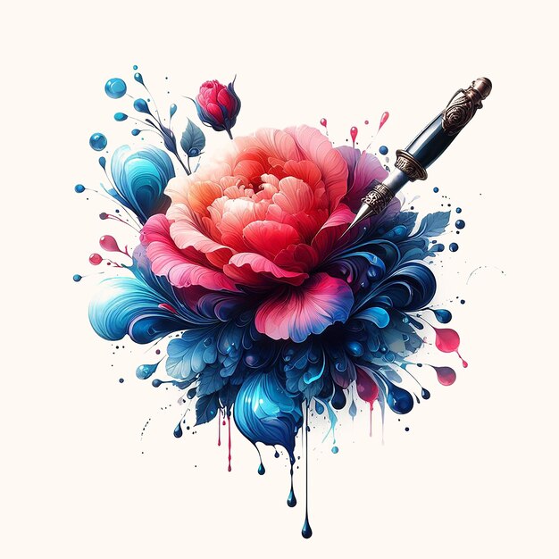 PSD aquarellfarbe, blumenmalerei mit weißem hintergrund