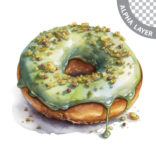 Aquarellfarbener donut mit pistazienglasur