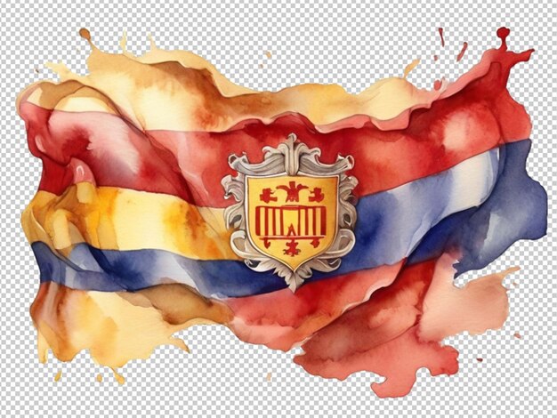 PSD aquarellkunst einer andorran-flagge auf weißem hintergrund