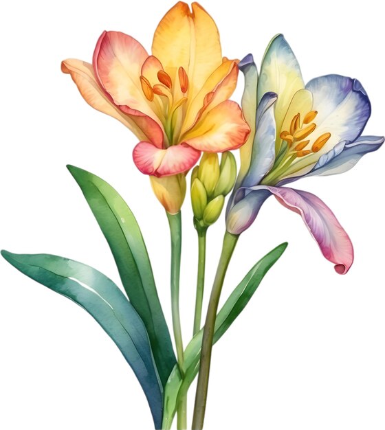 PSD aquarellmalerei einer freesia-blumen