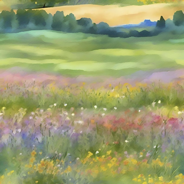 PSD aquarellmalerei eines wildblumenfeldes aigenerated