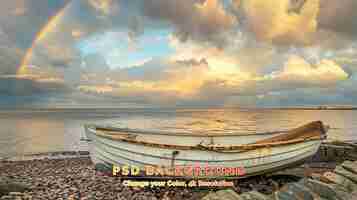 PSD aquarellmalerei von sonnenaufgang über booten am strand von budleigh salterton in devon