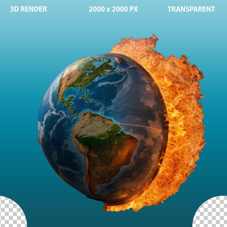 PSD aquecimento global com a terra em chamas com fundo transparente png