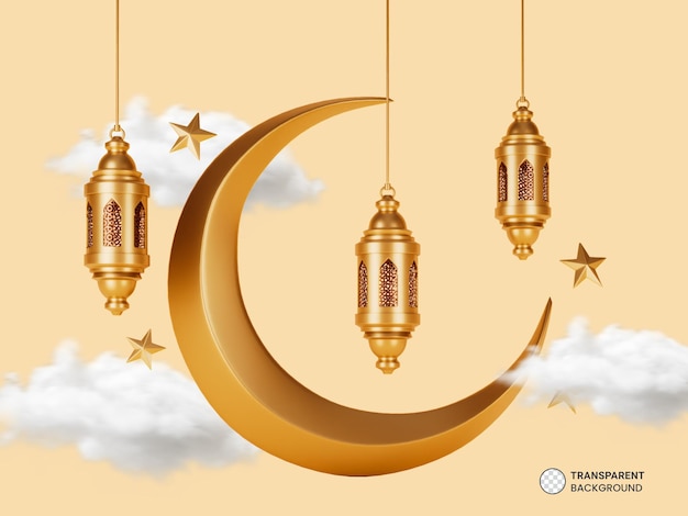 Arabische Laterne mit Halbmond-Symbol 3D-Darstellung