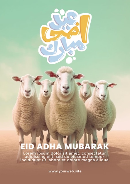 PSD arabischer kalligrafie-vektor eines eid-grußes, glückliches eid al-adha-eid-mubarak-schönes poster