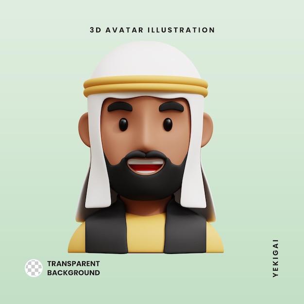 PSD arabischer onkel 3d-avatar-charakterillustrationen