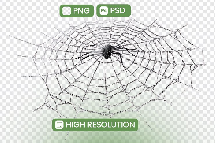 PSD la araña descansa en una red cubierta de rocío con detalles intrincados y belleza natural
