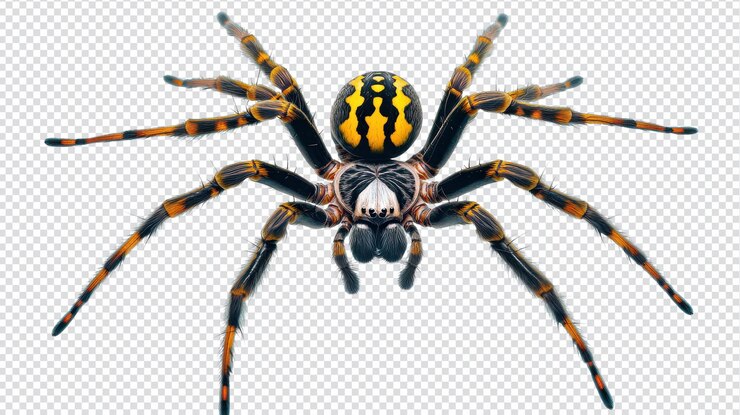 PSD araña gigante realista aislada en un fondo transparente con fines educativos y proyectos creativos
