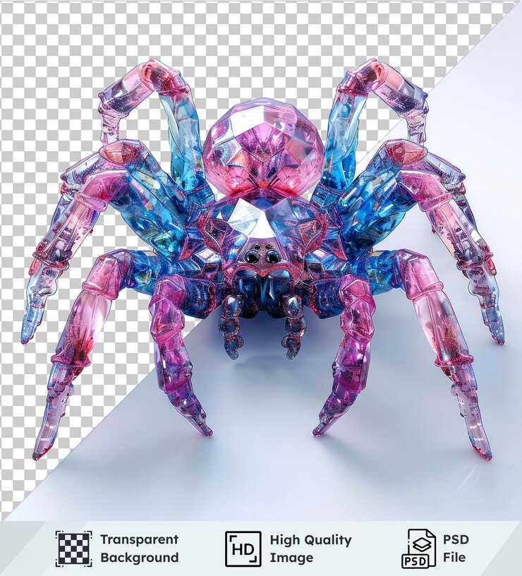 PSD araña goma gigante con cangrejo azul y pierna púrpura imagen transparente psd