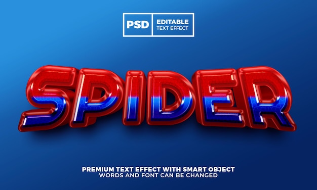 PSD araña superhéroe rojo azul 3d estilo de efecto de texto editable psd premium