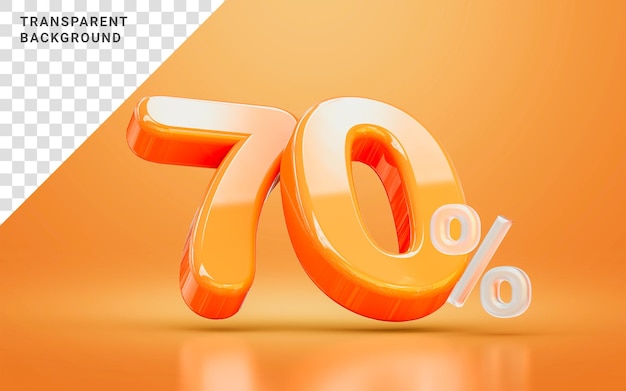 arancione realistico lucido 70 percentuale numero simbolo 3d rendering concetto sconto per lo shopping stagionale