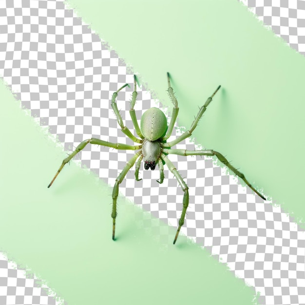 Aranha verde solitária contra um fundo transparente