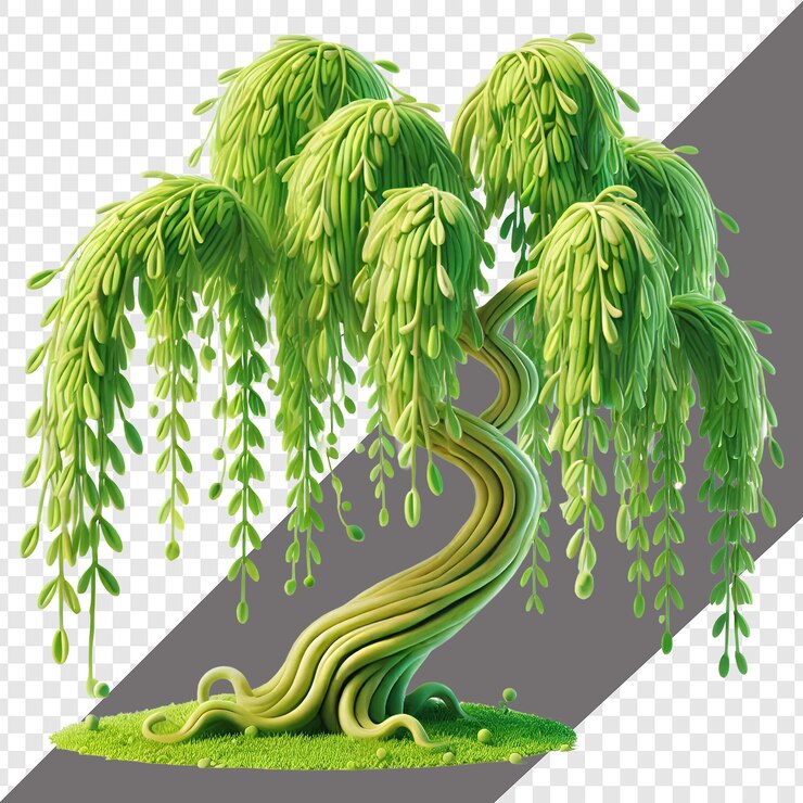 PSD árbol 3d de dibujos animados aislado sobre un fondo transparente