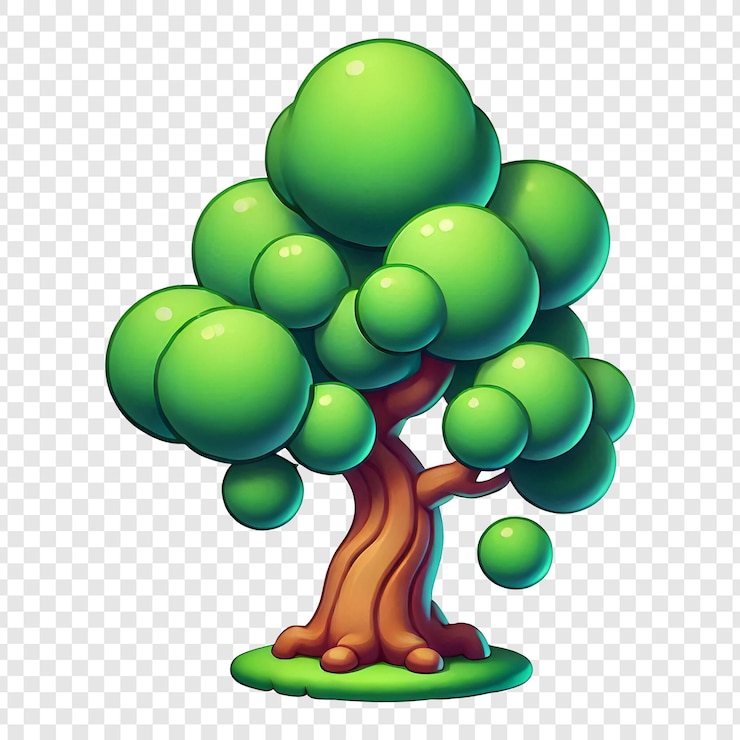 PSD árbol 3d de dibujos animados aislado sobre un fondo transparente
