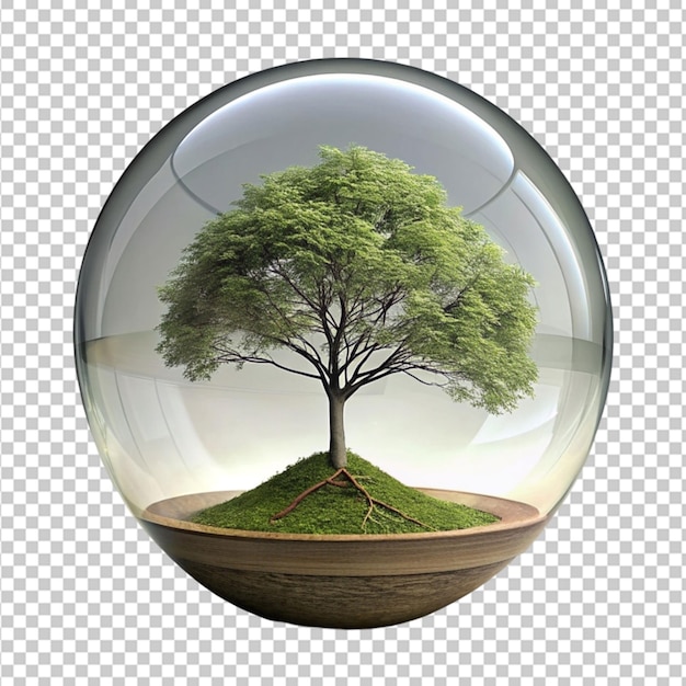 Árbol 3d en un globo de vidrio transparente con fondo transparente