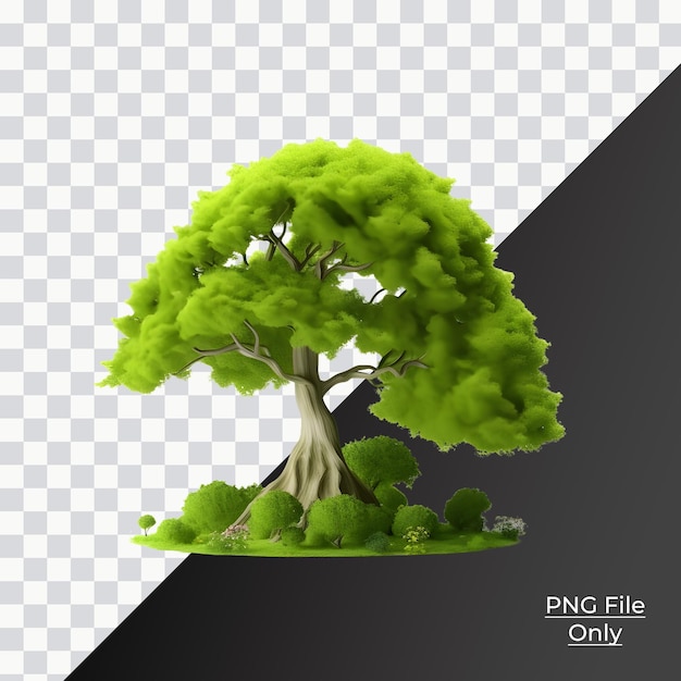 Árbol 3d iluminación suave y suave solo png premium psd