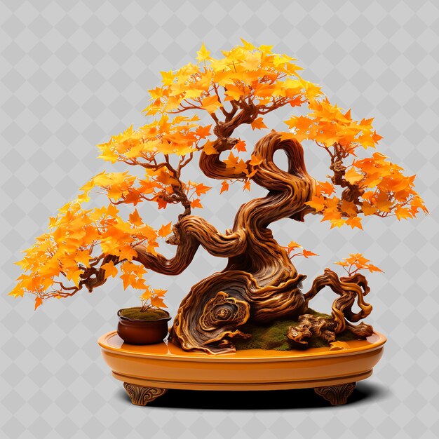 PSD Árbol de bonsai de arce de png olla de porcelana con hojas de lóbulo concepto de armonía transparente decoración de árboles diversos