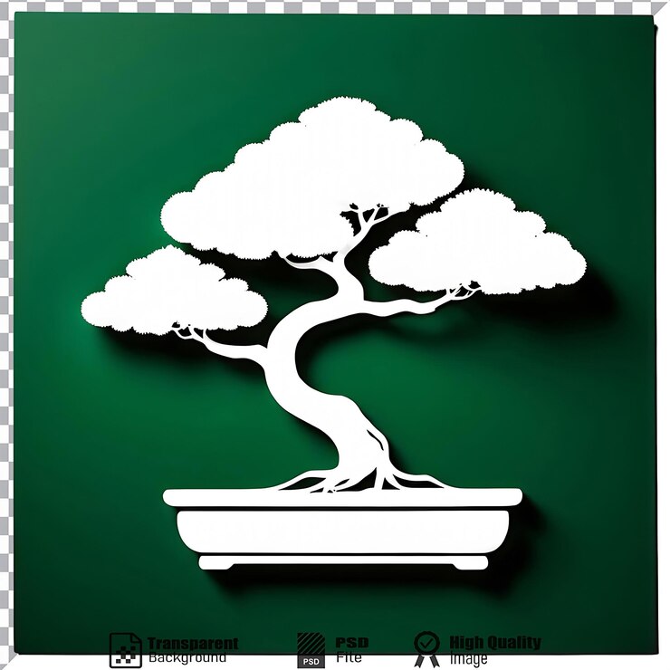 PSD árbol de bonsai artístico en una olla tradicional icono de símbolo de diseño minimalista