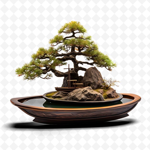 PSD un árbol de bonsai se coloca en un cuenco con una montaña en el fondo