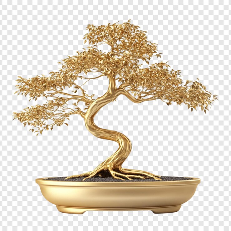 PSD árbol de bonsai dorado decoración elegante lujo planta de oro arte riqueza prosperidad éxito
