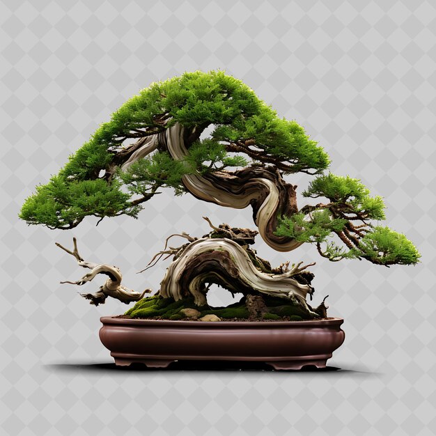 PSD Árbol de bonsai de enebro aguja de madera como hojas inspiración zen transparente decoración de árboles diversos