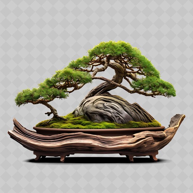 PSD Árbol de bonsai de enebro aguja de madera como hojas inspiración zen transparente decoración de árboles diversos