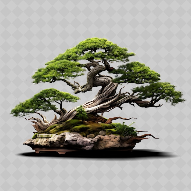 Árbol de bonsai de enebro aguja de madera como hojas inspiración zen transparente decoración de árboles diversos