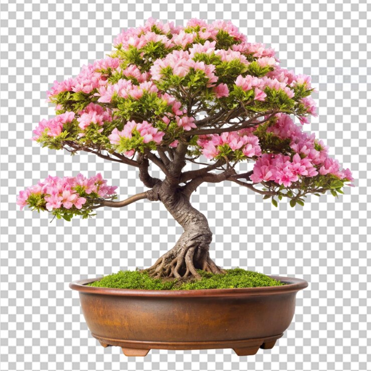 PSD árbol de bonsai en flor sobre un fondo transparente