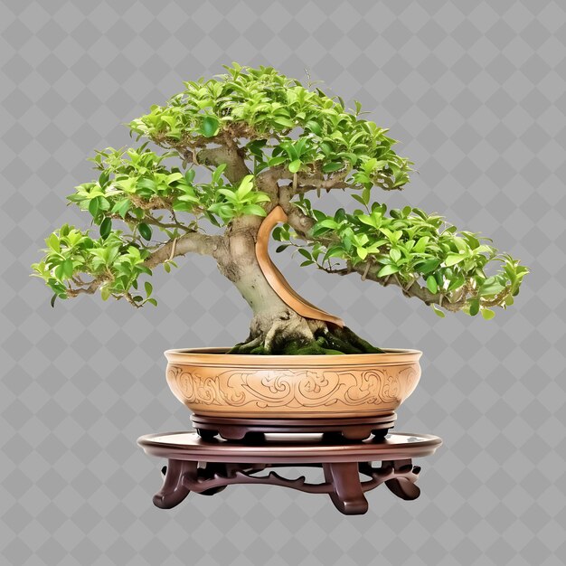 PSD un árbol de bonsai con una olla de flores en una mesa