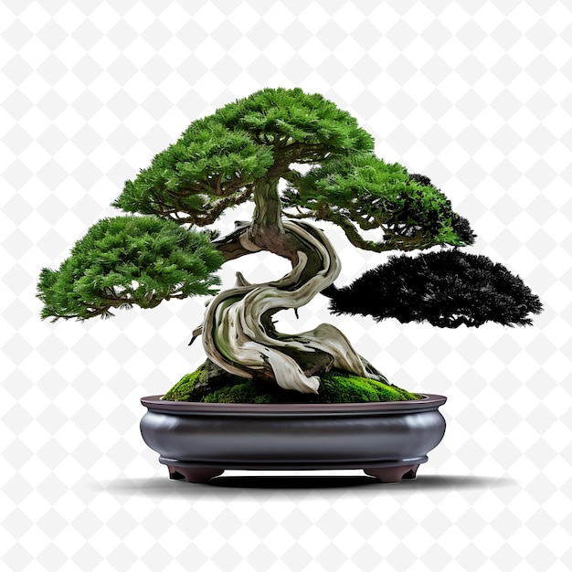 Un árbol de bonsai está en una olla con un fondo blanco