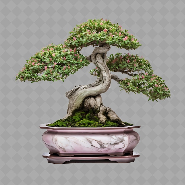 PSD un árbol de bonsai con una olla rosa con una flor blanca en ella