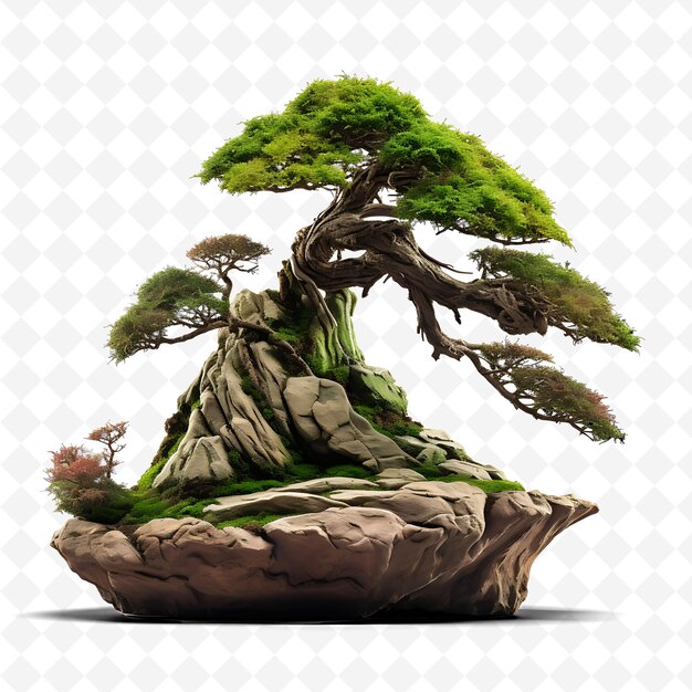 PSD un árbol de bonsai con una piedra y un fondo blanco