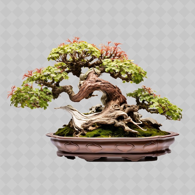 Árbol de bonsai de roble de png, olla de madera con hojas lobadas, concepto natural, óxido transparente, decoración de árboles diversos