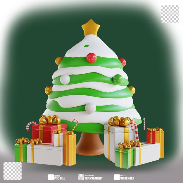 árbol y caja de regalo de ilustración 3d