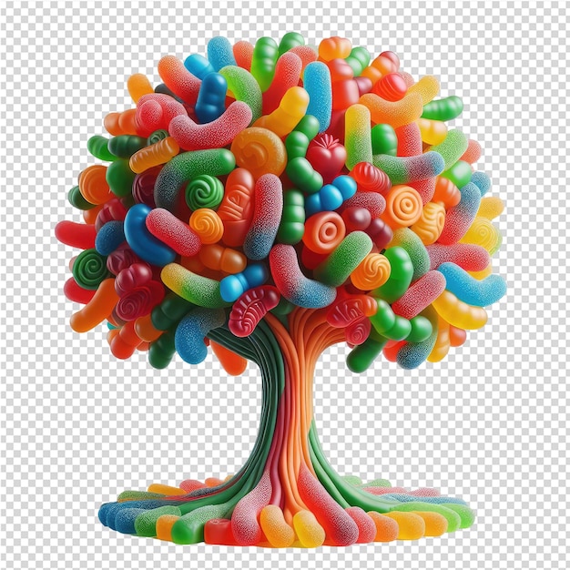 PSD un árbol con caramelos y un árbol con un lápiz