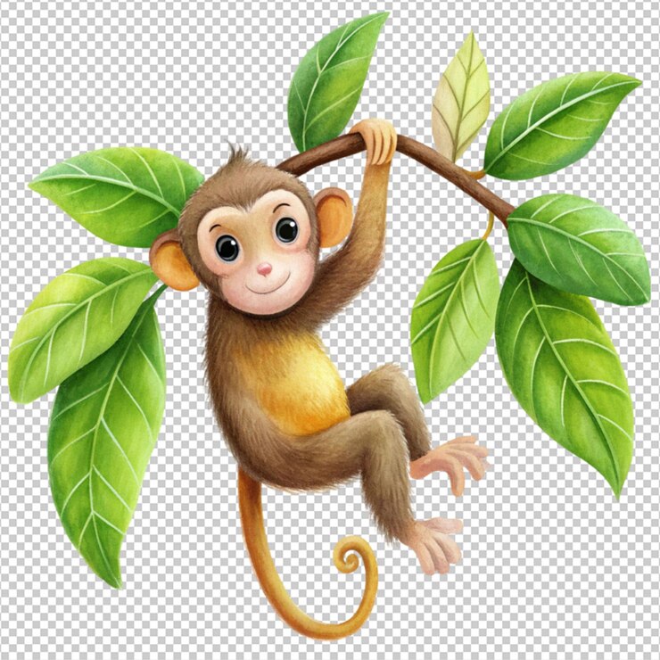 PSD un árbol colgado de monos sobre un fondo blanco