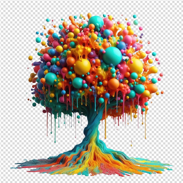 PSD un árbol colorido en 3d hecho a mano de salpicaduras