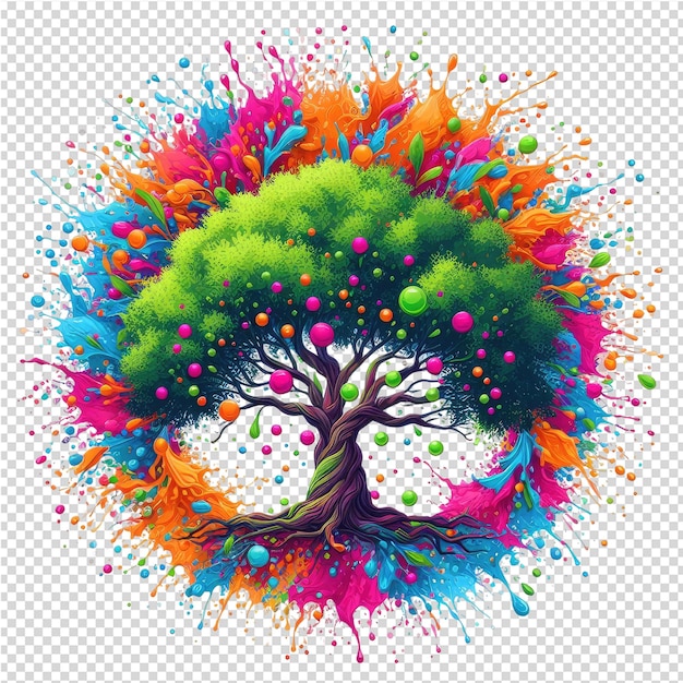 Un árbol colorido con un árbol en él