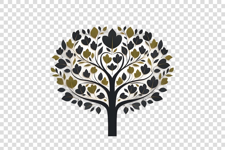 PSD árbol con corazones en un fondo transparente